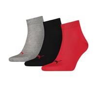 PUMA Unisex Plain Recycled Cotton Quarter Sock, Black/red, 47-49 (3er Pack)