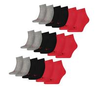 PUMA unisex Quarter Sportsocken Kurzsocken Socken 9 Paar, Farbe:Mehrfarbig, Menge:9 Paar (3x 3er Pack), Größe:47-49, Artikel:-232 black/red