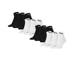 PUMA Unisex Quartersocken, 12er Pack - Cushioned Quarter 12P, Logo, einfarbig 2xSchwarz/2xWeiß / 43-46 43-46 Mehrfarbig