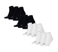 PUMA Unisex Quartersocken, 12er Pack - Quarter Plain 12P, Logo, einfarbig 2xSchwarz/2xWeiß / 39-42 39-42 Mehrfarbig