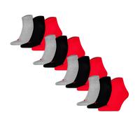 PUMA Unisex Quartersocken, 12er Pack - Quarter Plain 12P, Logo, einfarbig Schwarz/Grau/Rot 39-42
