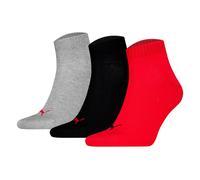 Puma Quartersocken Unisex – Plain – 3er-Pack – Schwarz/Rot – Gr. 39-42