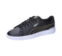Sneaker PUMA "Vikky v3 Metallisch glänzende Sneakers Damen" Gr. 38.5, schwarz-weiß (black gold white) Schuhe Sneaker (46799311-38,5)