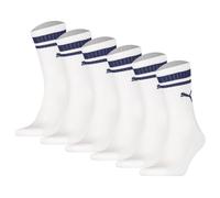 PUMA Unisex Sport-Socken, 6er Pack - Crew Heritage, Tennis, Frottee-Sohle, Streifen 43-46 Weiß/Blau