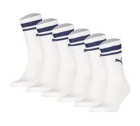 PUMA Unisex Sport-Socken, 6er Pack - Crew Heritage, Tennis, Frottee-Sohle, Streifen 35-38 Weiß/Blau
