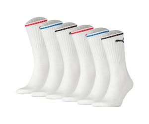 PUMA Unisex Sport-Socken, 6er Pack - Sport Crew Stripe, Tennissocken, Streifen Weiß 39-42
