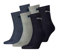 PUMA Unisex Sportsocken, 6 Paar - Short Crew Socks, Tennissocken, einfarbig Blau/Grau 39-42