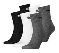 PUMA Unisex Sportsocken, 6 Paar - Short Crew Socks, Tennissocken, einfarbig Schwarz/Weiß/Grau 47-49