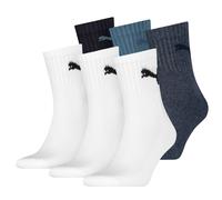 PUMA Unisex Sportsocken, 6 Paar - Short Crew Socks, Tennissocken, einfarbig Weiß/Blau 43-46