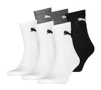 PUMA Unisex Sportsocken, 6 Paar - Short Crew Socks, Tennissocken, einfarbig Weiß/Grau 35-38
