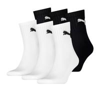 PUMA Unisex Sportsocken, 6 Paar - Short Crew Socks, Tennissocken, einfarbig Weiß/Schwarz 47-49