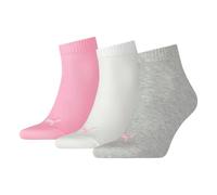 PUMA Unisex Quartersocken, 3er Pack - Quarter Plain 3P, Logo, einfarbig Grau/Weiß/Rosa 35-38