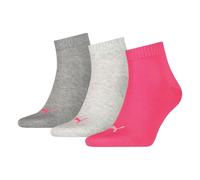 PUMA Unisex Sportsocken Kurzsocken Quarter Socken 3 Paar, Farbe:Mehrfarbig, Größe:35-38, Artikel:-656 middle grey melange/pink
