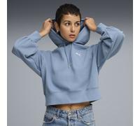 Hoodie PUMA "WARDROBE ESS Kurzer Relaxed Fit Hoodie Damen", Damen, Gr. M, blau (cool blau), Obermaterial: 32% Polyester, 68% Baumwolle; Rippe: 4% Elasthan, 96% Baumwolle, relaxed fit, Langarm, Sweatsh