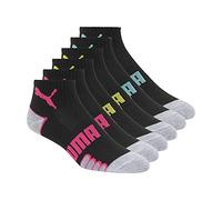 PUMA Women's Non-Terry Quarter Crew Sock 6-Pack, Black/Bright, 9-11