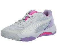 Puma Women's Nova Court Pickleball Shoes Sneaker, Silver Mist-White-Vivid Violet, 40.5 EU