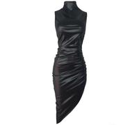 Pumixiy Kleid aus mattem Kunstleder, ärmellos, plissiert, Party, Club | Weiches, mattes Kunstleder, plissiertes Design, ärmellos, elastische Taille, für Mini-Länge für Partyclub