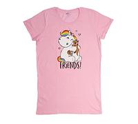 Pummel & Friends - Pummeleinhorn Friends Damen Schlafshirt Nachthemd Pyjama Kurzarm Oberteil Rosa (L)