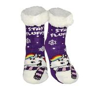 Pummel & Friends Pummeleinhorn Hüttensocken - Stay Fluffy Haussocken für Damen Kuschelsocken Wintersocken warme Socken (Lila, EU Schuhgrößensystem, Erwachsene, Damen, Numerisch (von/bis), M, 35, 38)