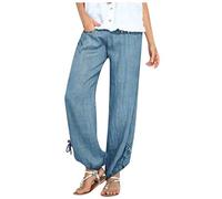 Pumphose Damen Sommer - Hippie Hose Große Größen Yogahose Haremshose Lang Leinenhose Harem Yogahosen Leinenhosen Freizeithose Leicht Sommerhose High Waist Strandhose Aladinhose