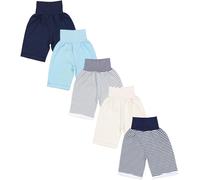 TupTam Unisex Baby Pumphose Sommershorts Baumwolle 5er Pack, Farbe: Gerades Bein Blau Türkis Beige Streifen Grau Blau, Größe: 74/80