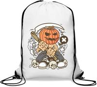Pumpkin Sensenmann Halloween Totenköpfe Grafik Gym Sack Casual Drawstring Bag Weiß