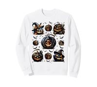 Pumpkin Skull Skeleton Face Black White and Orange Halloween Sweatshirt