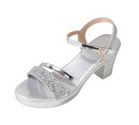 Pumps Damen Peep Toe Sandalette Thick Plateau Slingpumps Mit Knöchelschnallen Glitzer Heels Slingback Slip on Spangenpumps Party Hochzeit Kleid Schuhe Riemchenpumps
