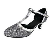 Pumps Damen Schwarz Mit Riemchen, Riemchenpumps Cha-Cha Performance Party Tanz Sandale Professionelle Tanzübung Tango Walzer Hochzeit Schuhe Ballsaal Ballroom Offene Zehe Soziale Salsa Pumps
