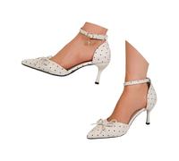 Pumps Damen Spitz auf High Heels Einfarbige Punktmuster Hochabsatzschuhe Dünne Sexy Absatzpumps Schnalle Strap Modische Retro Sandalen Mode Bowknot Schuhe