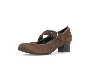 Pumps GABOR, Damen, Gr. 38,5, braun, Veloursleder, Schuhe Pumps, Blockabsatz, Businessschuh, Spangenpumps, Komfortweite H (=sehr weit) (86942902-38,5) braun