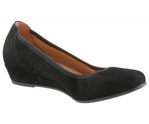 Pumps GABOR "KRETA", Damen, Gr. 44, schwarz, Ziegenveloursleder, unifarben, Schuhe Pumps, Keilabsatz, Halbschuh, Schlupfschuh, in bequemer Weite G (= weit) (803055-44) schwarz
