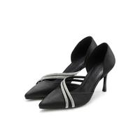 Pumps LASCANA "High-Heels", Damen, Gr. 39, blau (schwarz), leicht glänzend, unifarben mit Farbeinsatz, Schuhe Pumps, offener Schuh, Sandale mit schöner Verzierung (55487628-39) schwarz