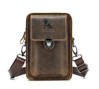 Pundarika Herren Umhängetasche aus echtem Leder, kleine Bauchtasche & Gürteltasche, Handy- und Brusttasche, Crossbody Sling Bag mit Diebstahlschutz, Vintage Schultertasche für Männer-Braun