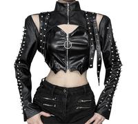 Punk Bolero Shrug Crop Tops für Frauen Gothic Y2k Rave Emo Rock (Schwarz,S)