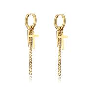 Punk Cross Spike Dangle Huggie Creolen für Männer Frauen Scharnier Kpop Hypoallergen Edelstahl Goldton überzogen Hängende Tropfen Glaube Christian Cool Hip Hop Mode Beste Freunde Geschenke Geburtstag