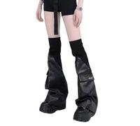 Punk Elastische Bündchen Bein Abdeckung PU Leder Gothic Beinlinge Rock Punk Kniehohe Stiefel Socken Mit Taschen