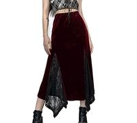 Punk Maxirock Damen Lang Samt Rock High Waist Taschentuchsaum Röcke Gothic Kleidung Damen Y2K Goth Hohe Taille Rock Abend Party