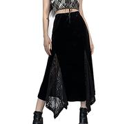 Punk Maxirock Damen Lang Samt Rock High Waist Taschentuchsaum Röcke Gothic Kleidung Damen Y2K Goth Hohe Taille Rock Abend Party