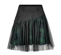 PUNK RAVE DAILY Damen Gothic Röcke Frauen Goth Mini Plaid Rock mit Tüll Punk Dunk Hohe Taille A-Linie Party Rock, Grün , Klein