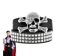 Punk-Rock-Nietengürtel, für Herren, Punk-/Totenkopf-Gürtel, Damen, Skelett-Taillengürtel mit Strass - Nieten, Punk-Rock-Gürtel für den Alltag, Partys, Cosplay-Veranstaltungen, Schwarz , Refer to