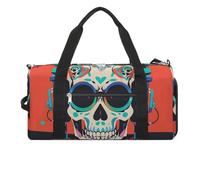 Punk Rock Sporttasche mit Kopfhörern, Totenkopf-Design, für Herren und Damen, wasserdicht, große Reisetasche für Reisen, Workout