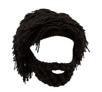 Punk-Style-Hut mit angebrachter einfacher Perücke und gestrickter Bart, Lustige Perücken mit Bart für Männer und Frauen, Handgemachte Stricken Wintermütze Beanie mit Haaren und Barts (Braun)