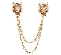 Punk Wolf Kopf Brosche Lange Kette Gold Silber Quaste Pin Cool Tier Kragen Pin für Herren, Metall, Metall