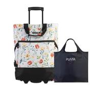 Punta Wheel Einkaufstrolley Unisex, 33L, 50x36x20 cm (Blumen weiß) | leichtlaufende Skater-Rollen, große Öffnung, 33L, 50x36x20cm, ideal für bequemes Einkaufen & Transport bis 17 kg
