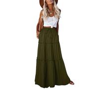 Punude Damen 2024 Sommerrock Hohe Taille Flowy A Linie Boho Rock Maxirock mit Taschen, Militär, Grün, Groß