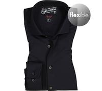 Pure Hemd Hatico Herren Slim Fit Langarm Haifischkragen Stretch Schwarz 40