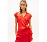 Pure Linen Wrap Knot Sleeveless Blouse Orange 36