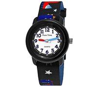 Pure Time® Kinder Uhr Jungenuhr Mädchenuhr Dinosaurier T-Rex Tier Armbanduhr Textil Armband Analoge Junge Mädchen Kinderuhr Textilarmband Schwarz Rot Blau Lern-Uhr