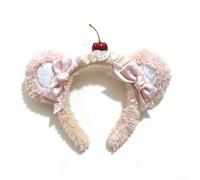 PureBowlic Niedlicher Bärenohr-Stirnband für Mädchen mit Kirschschleife aus | Haarreifen für Mädchen, weiches Gewebe, zum Waschen von Gesicht und Make-up, für Kawaii-Lolita-Stil, Farbe: Rosa und Beige